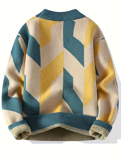 Selfwear™ Geometric Pattern Knit Crewneck Sweater