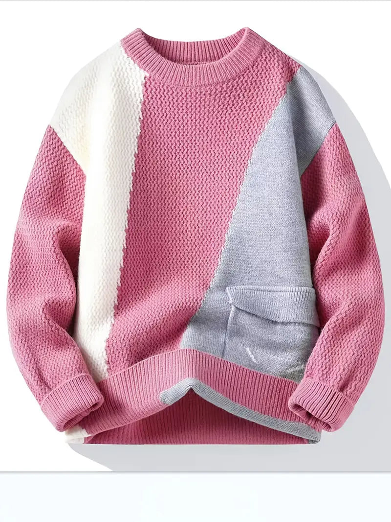 Selfwear™ Color Block Knitted Sweater – Pink & Gray