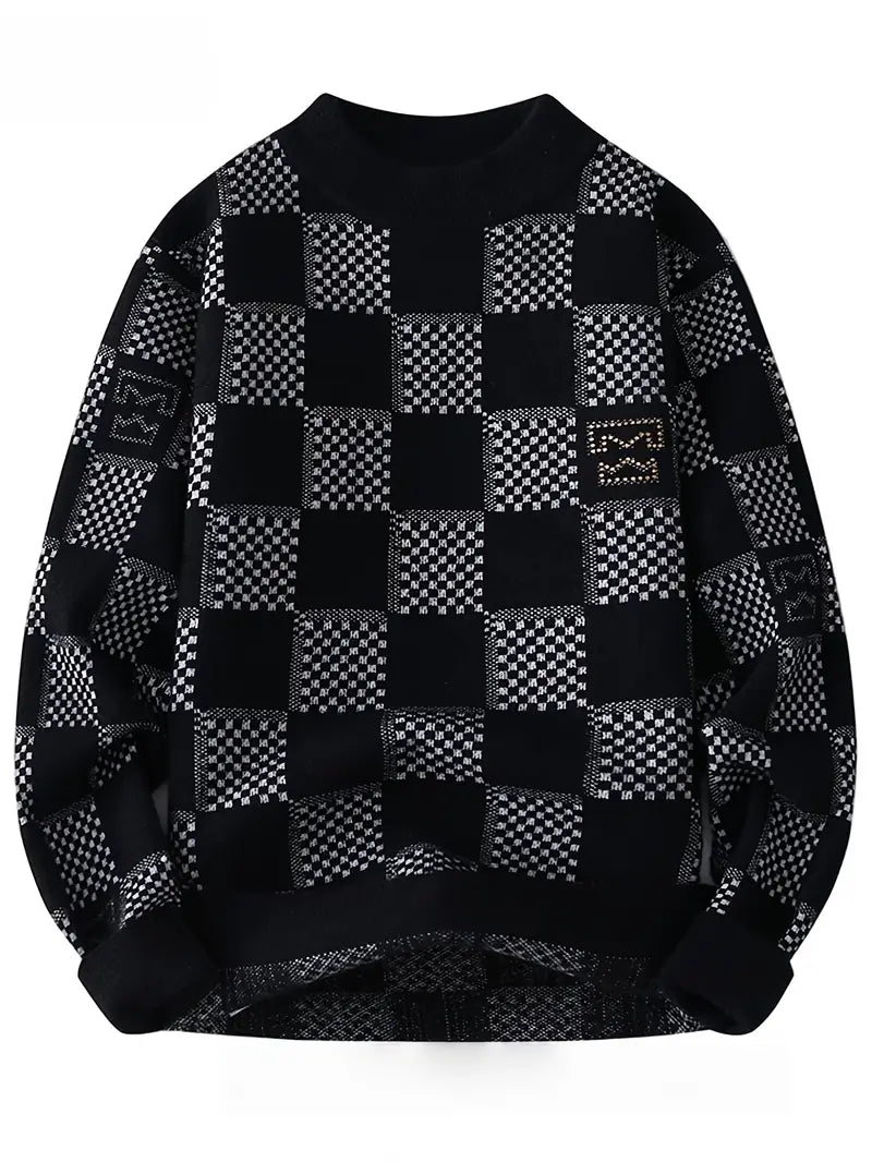 Selfwear™ Monochrome Checkered Knit Sweater – Unisex Streetwear Vibe