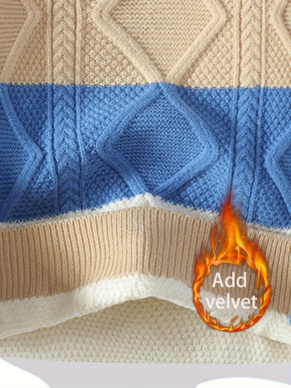 Selfwear™ Textured Color-Block Knit Crewneck Sweater