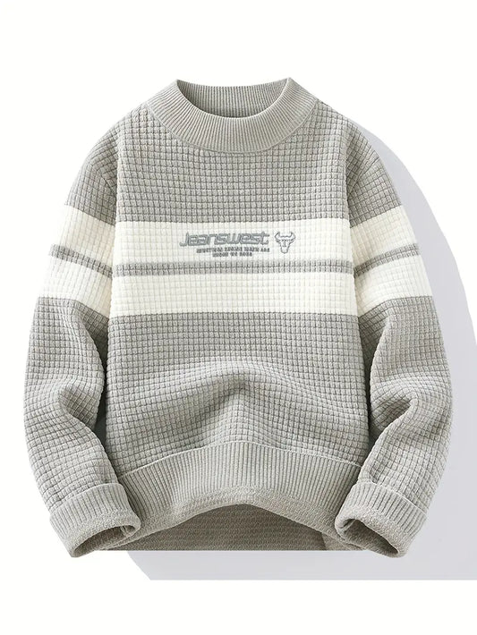 Selfwear™ Textured Knit Sweater – Cream & Gray Block Stripe
