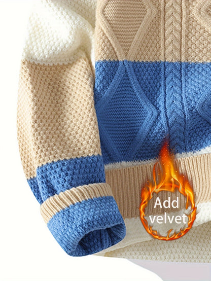 Selfwear™ Textured Color-Block Knit Crewneck Sweater