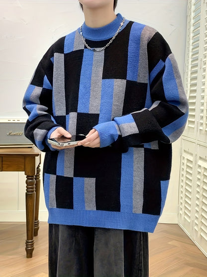 Selfwear™ Block Pattern Knit Crewneck Sweater