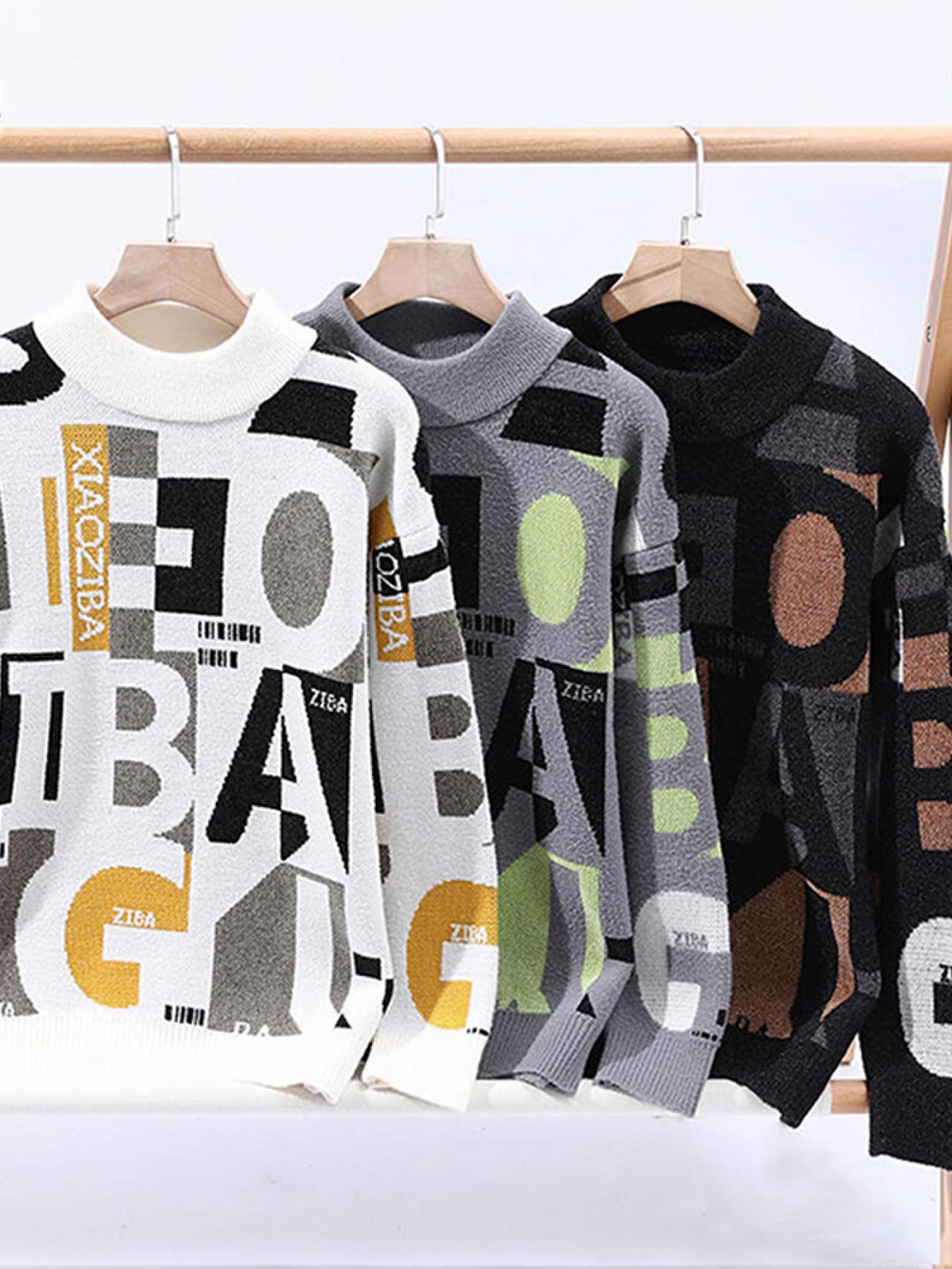 Selfwear™ Abstract Pattern Knit Crewneck Sweater