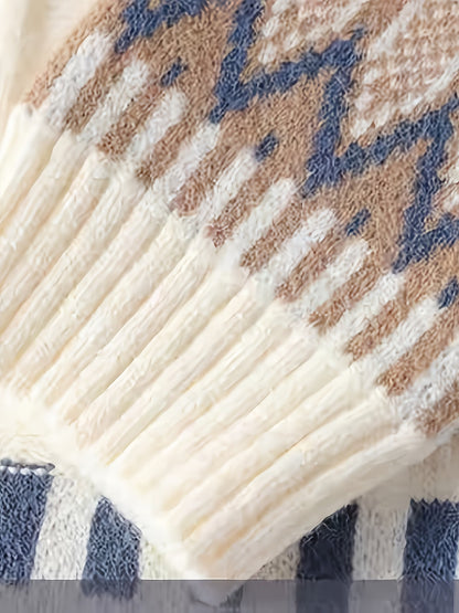 Selfwear™ Cable Knit Patterned Crewneck Sweater