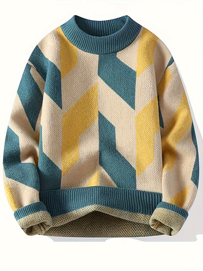 Selfwear™ Geometric Pattern Knit Crewneck Sweater