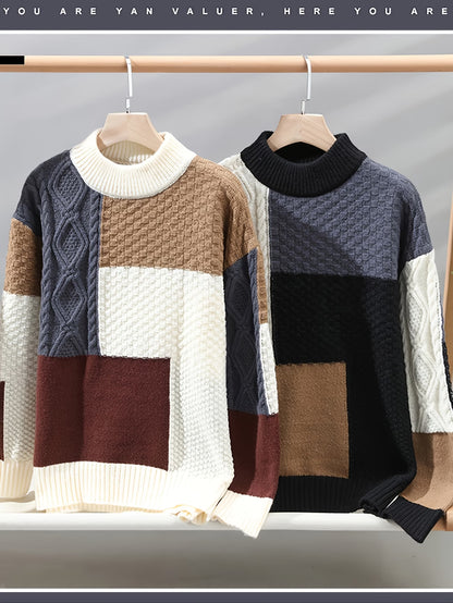Selfwear™ Patchwork Knit Crewneck Sweater