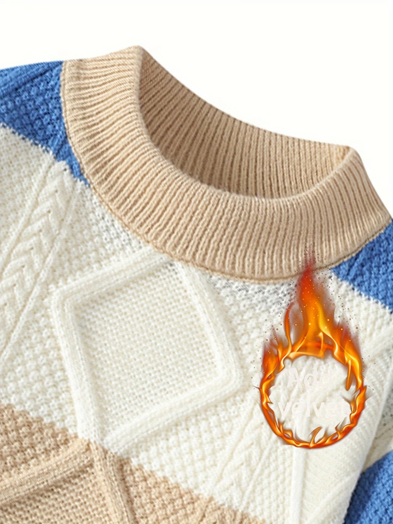 Selfwear™ Textured Color-Block Knit Crewneck Sweater