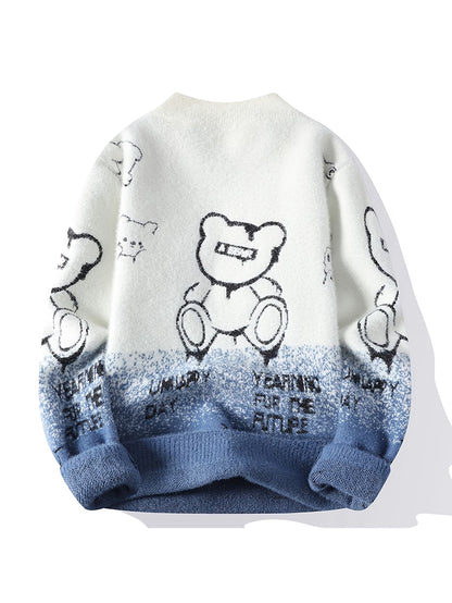 Selfwear™ Bear Print Knit Crewneck Sweater