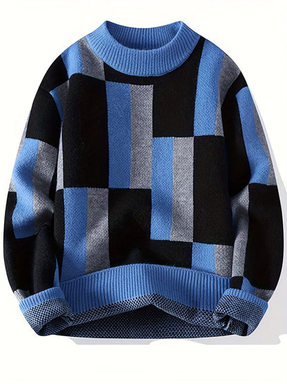 Selfwear™ Block Pattern Knit Crewneck Sweater
