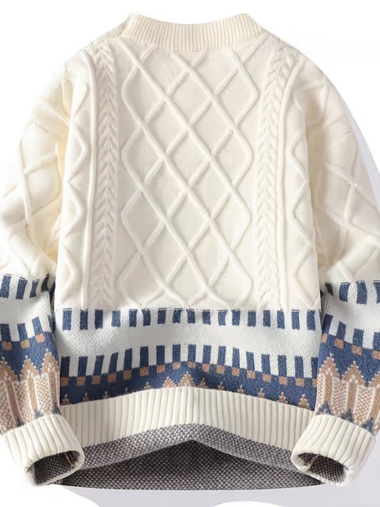 Selfwear™ Cable Knit Patterned Crewneck Sweater