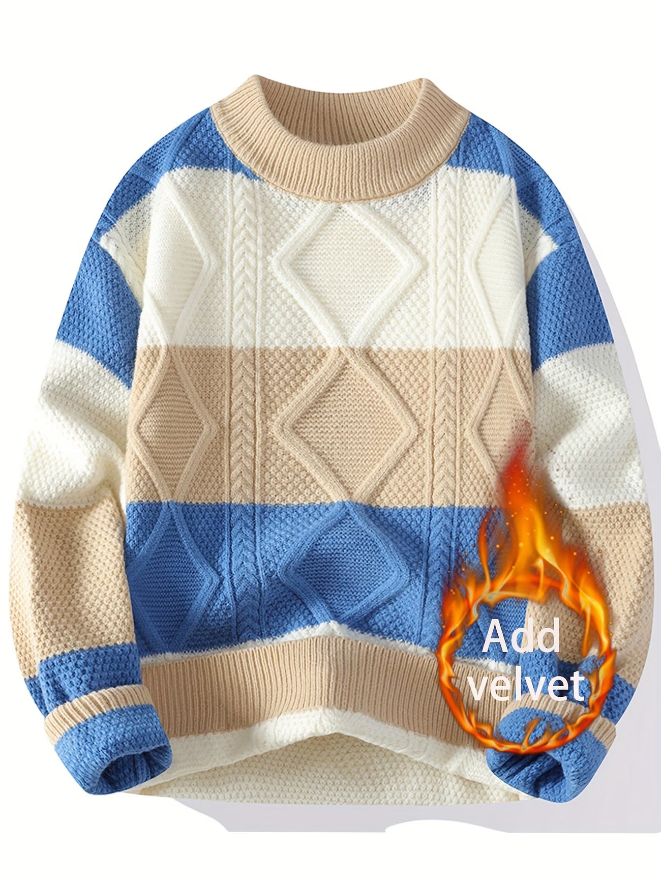 Selfwear™ Textured Color-Block Knit Crewneck Sweater