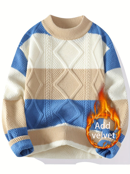 Selfwear™ Textured Color-Block Knit Crewneck Sweater