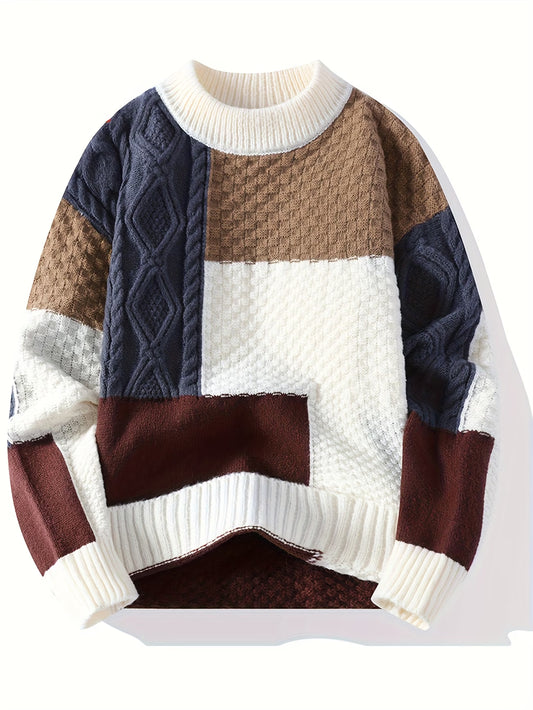 Selfwear™ Patchwork Knit Crewneck Sweater