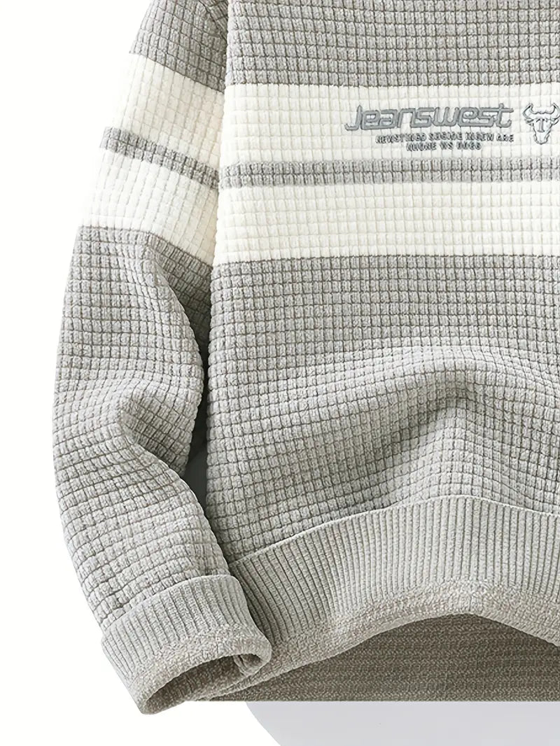 Selfwear™ Textured Knit Sweater – Cream & Gray Block Stripe