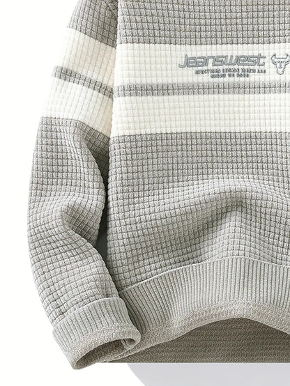 Selfwear™ Textured Knit Sweater – Cream & Gray Block Stripe