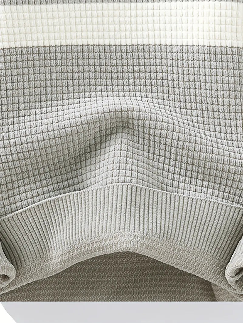 Selfwear™ Textured Knit Sweater – Cream & Gray Block Stripe