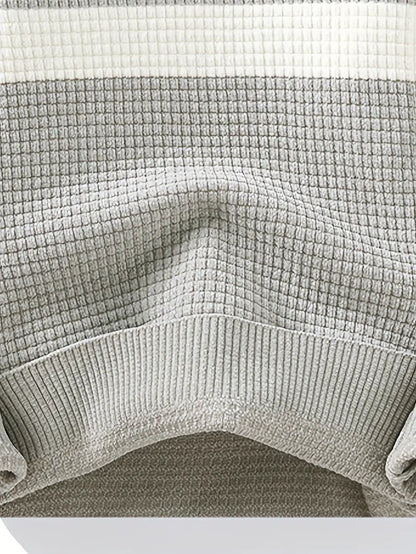 Selfwear™ Textured Knit Sweater – Cream & Gray Block Stripe