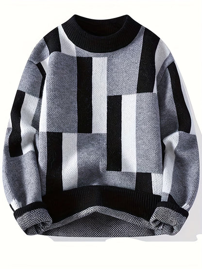 Selfwear™ Block Pattern Knit Crewneck Sweater