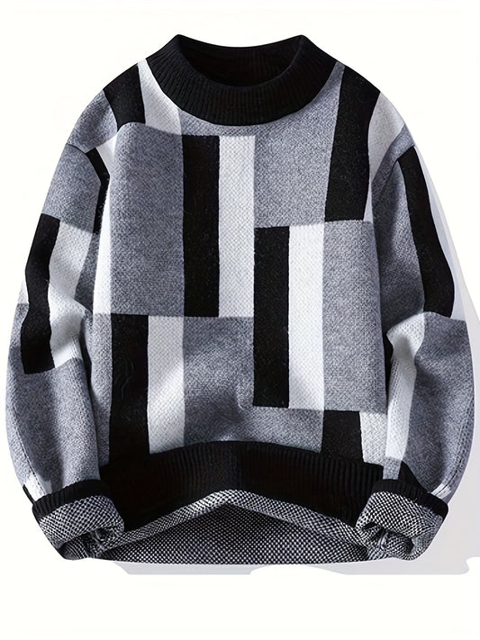 Selfwear™ Block Pattern Knit Crewneck Sweater