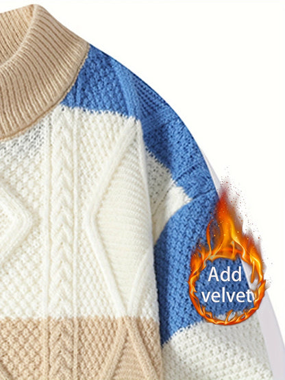 Selfwear™ Textured Color-Block Knit Crewneck Sweater