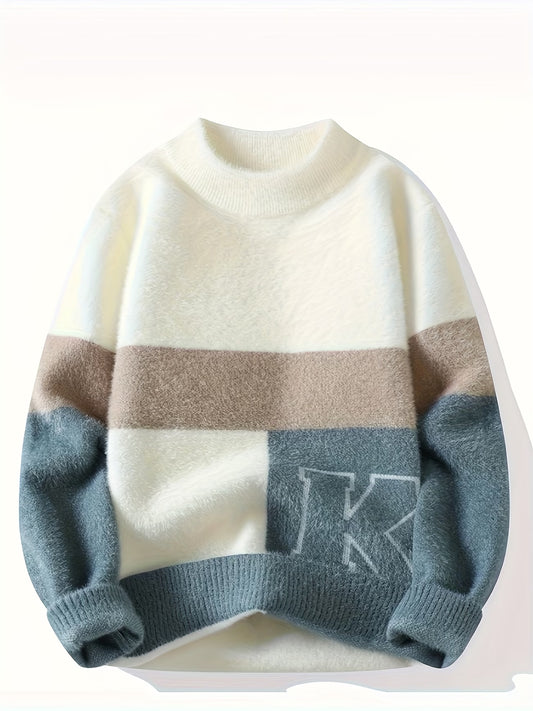 Selfwear™ Color-Block Knit Crewneck Sweater