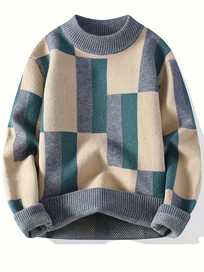 Selfwear™ Block Pattern Knit Crewneck Sweater