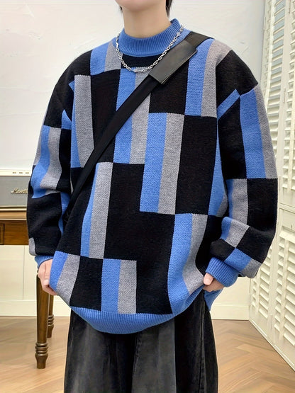 Selfwear™ Block Pattern Knit Crewneck Sweater